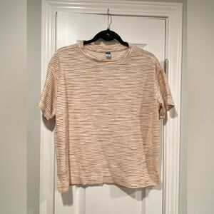 Old Navy Size S Coral Ombré Embroidered Stripe Short Sleeve Crew Neck Tee Shirt